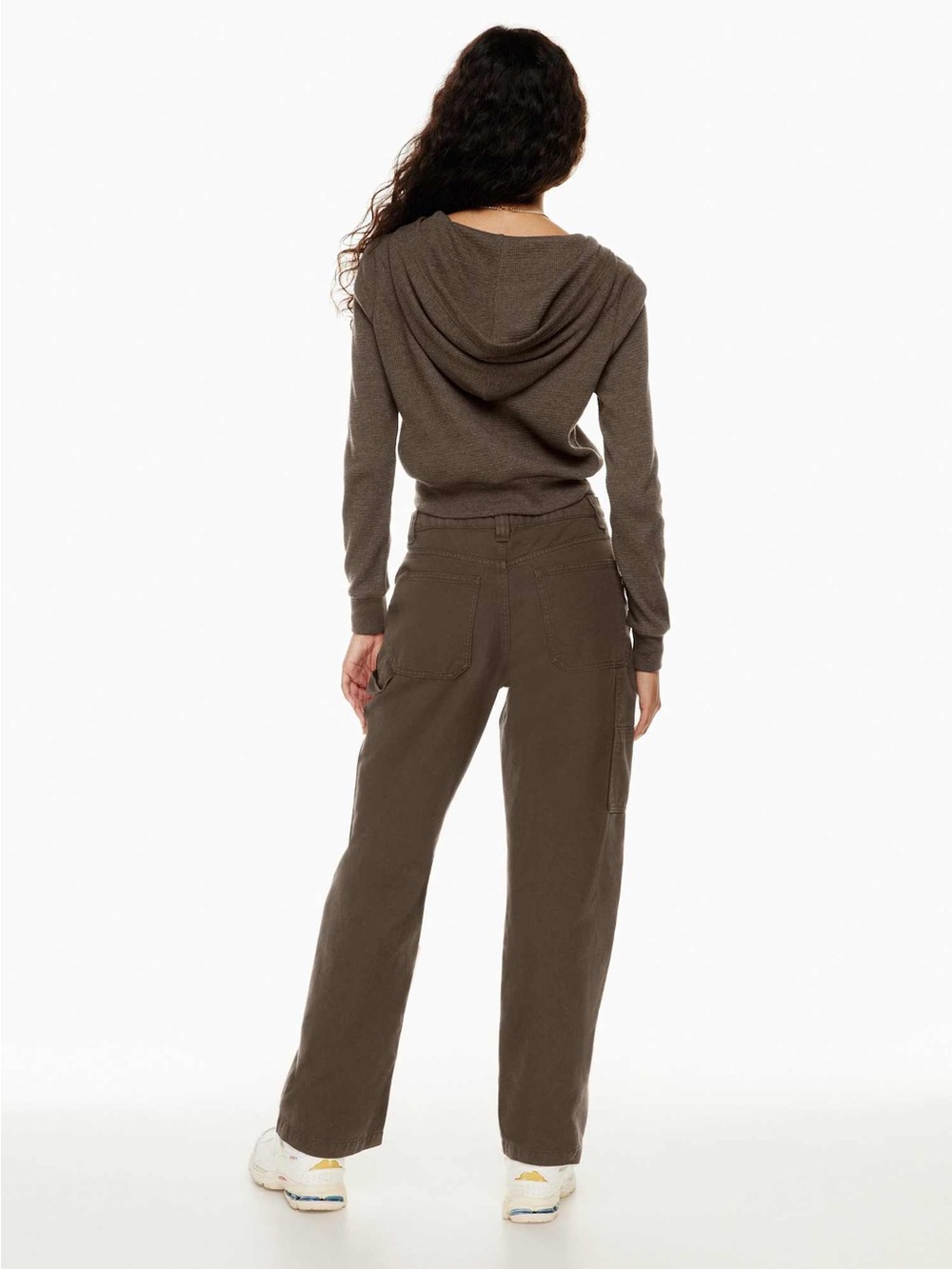 Aritzia TNA Waffle Zip-Front Hoodie in Dark Brown Size Medium - Picture 3 of 10